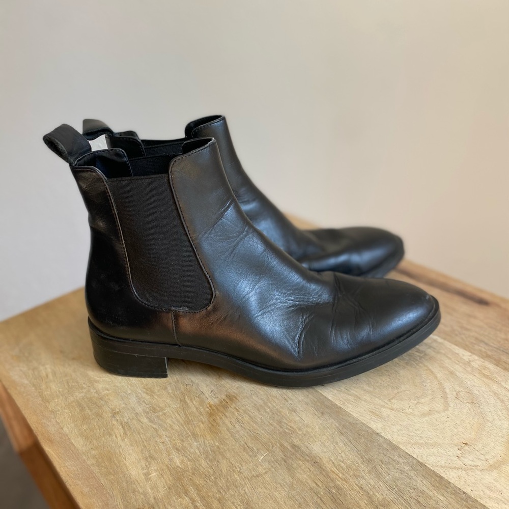 Zara black leather pull on Chelsea ankle boots Womens 7.5